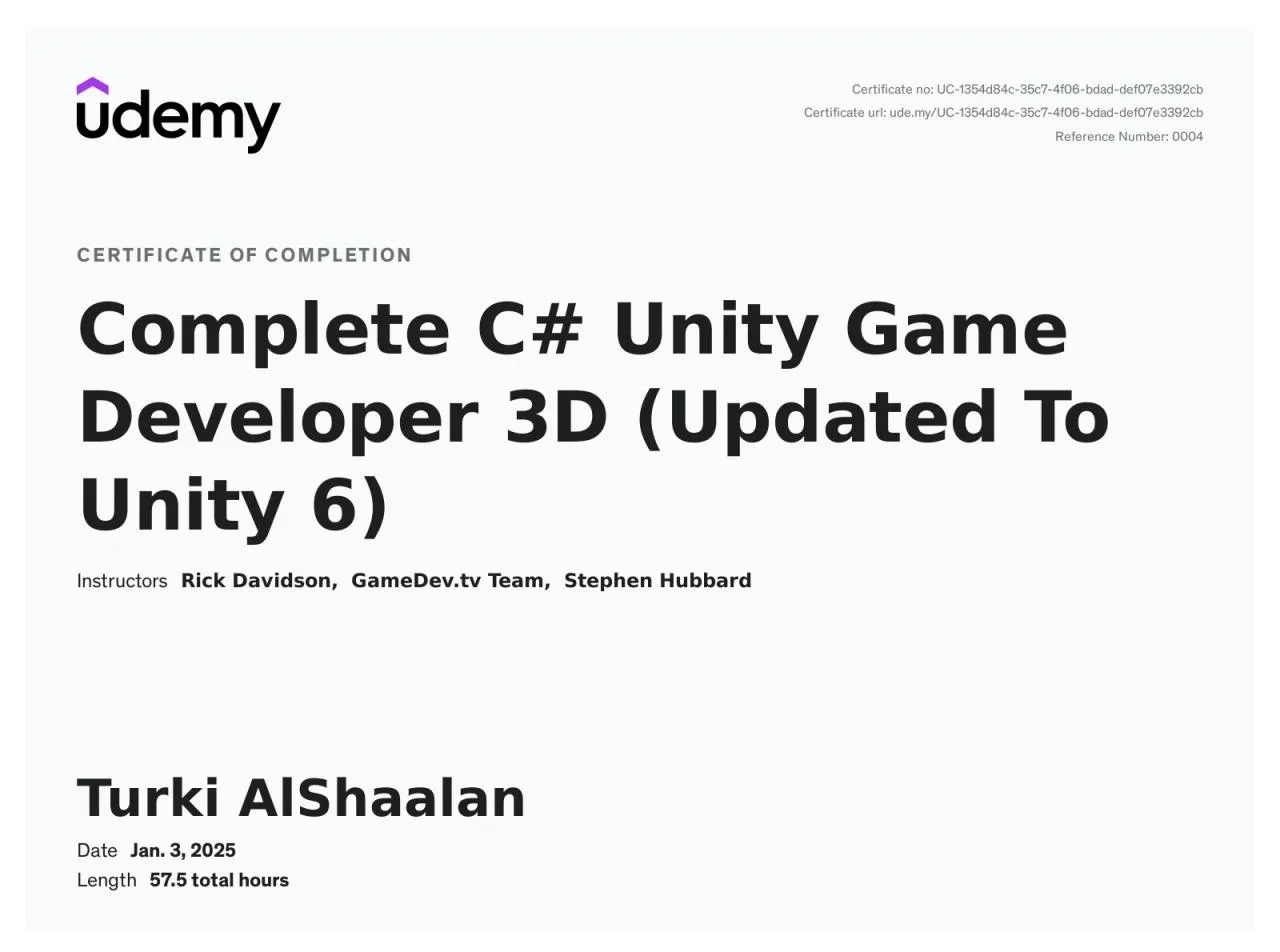 Complete C# Unity Game Developer Certificate